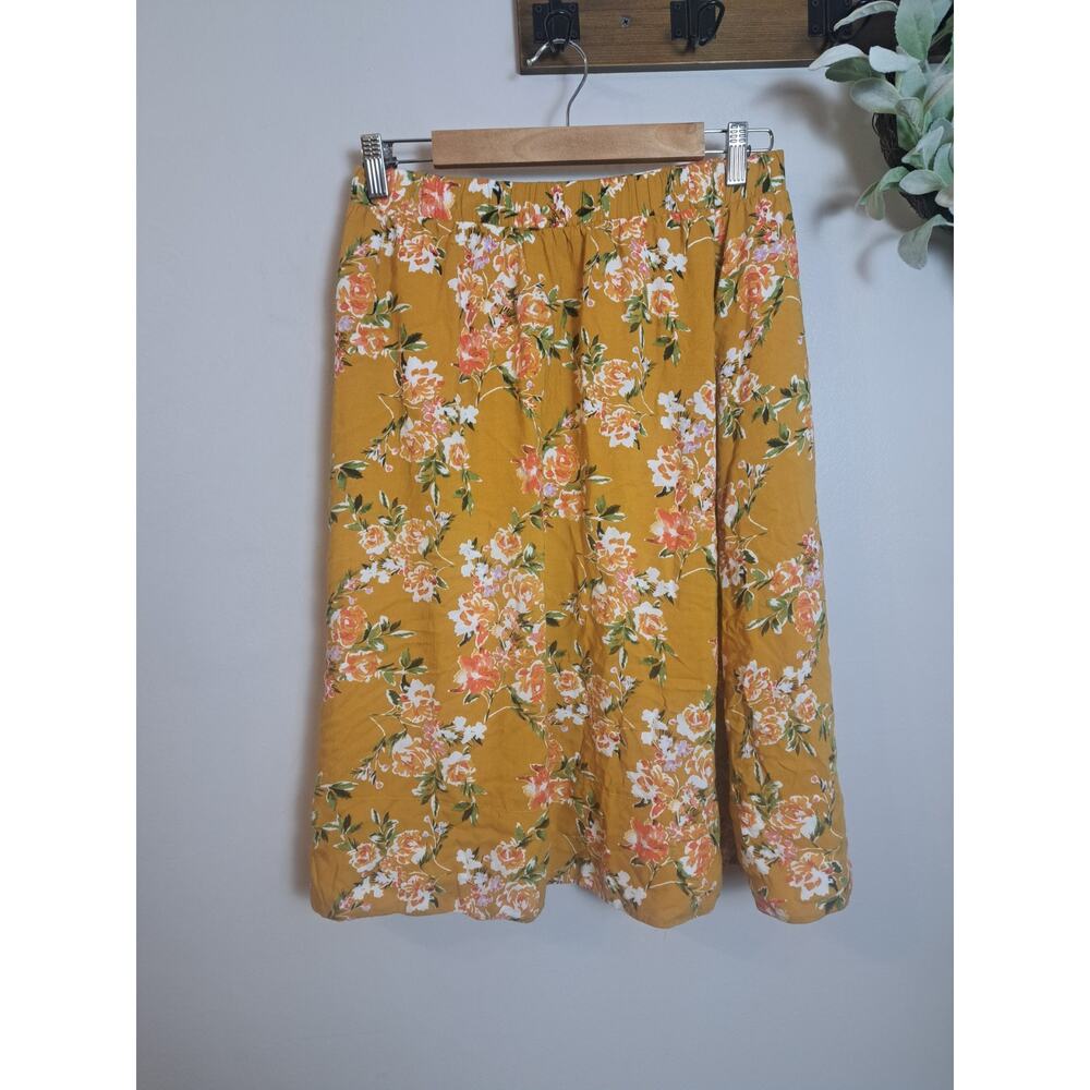 Renee C. Mustard Yellow Floral Mini Skirt